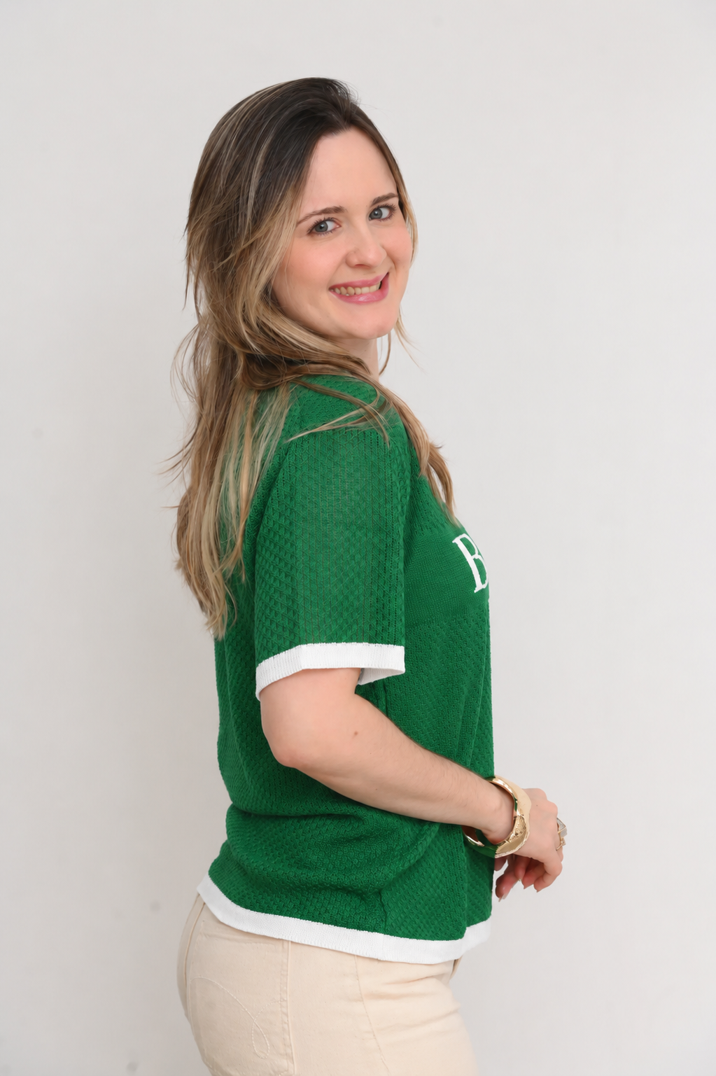 BLUSA DO BRASIL VERDE COM BRANCO TRICOT ESSENZA
